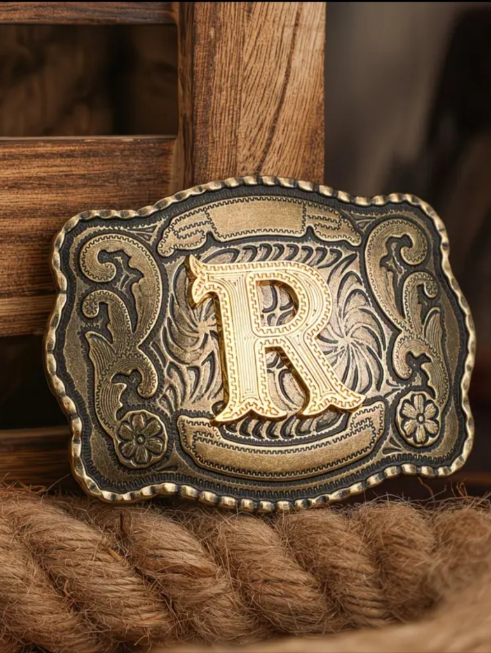 New Western Cowboy Monogram R Belt Buckle Rustic Engraved Initial Letter R